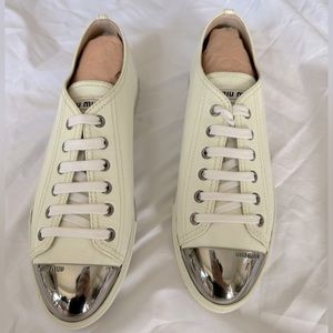 MIU MIU White Patent Leather Cap Toe Sneakers Size 39